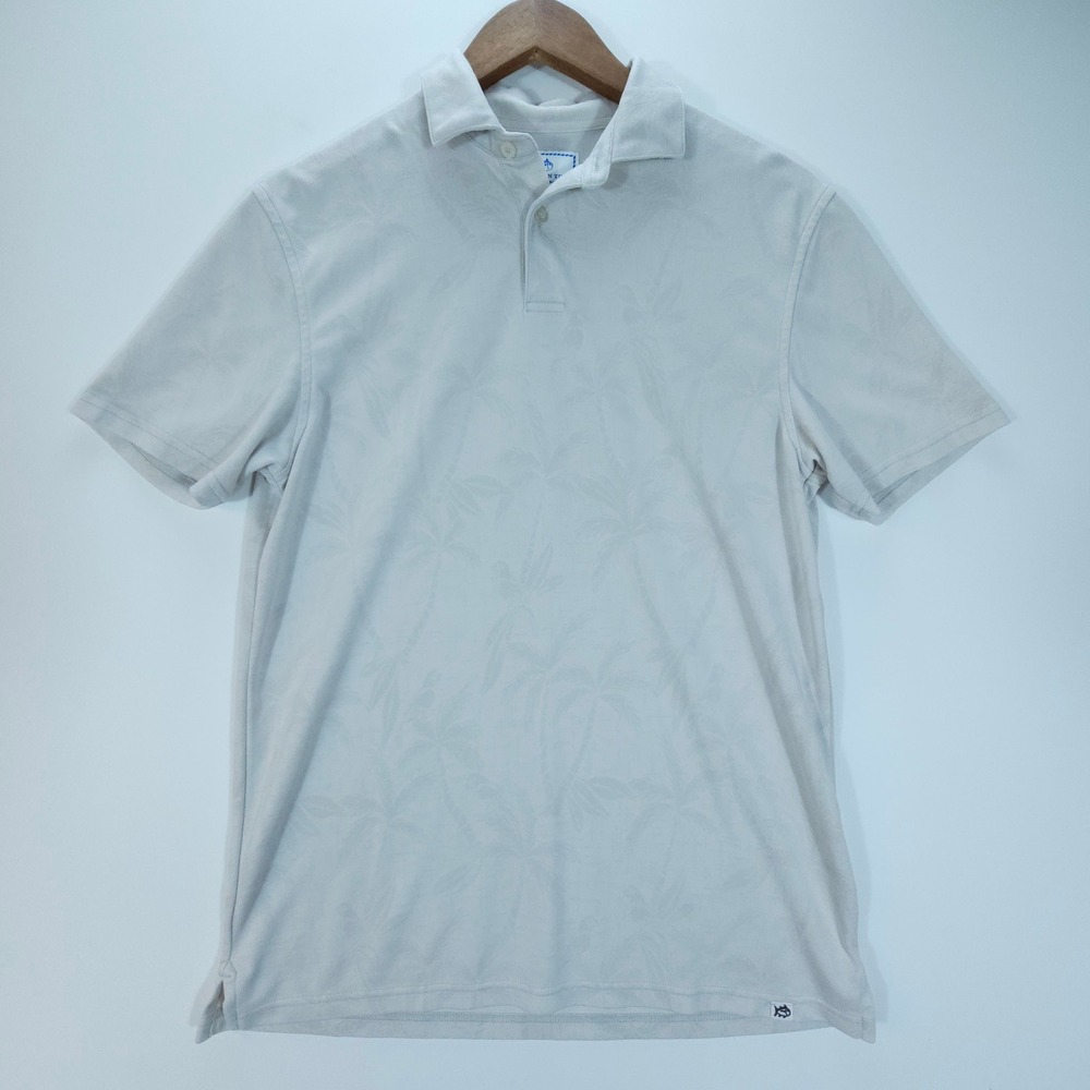 Streetwear Southern Tide Polo Mens Small Gray Palm Tree Jacquard Short Sleeve
